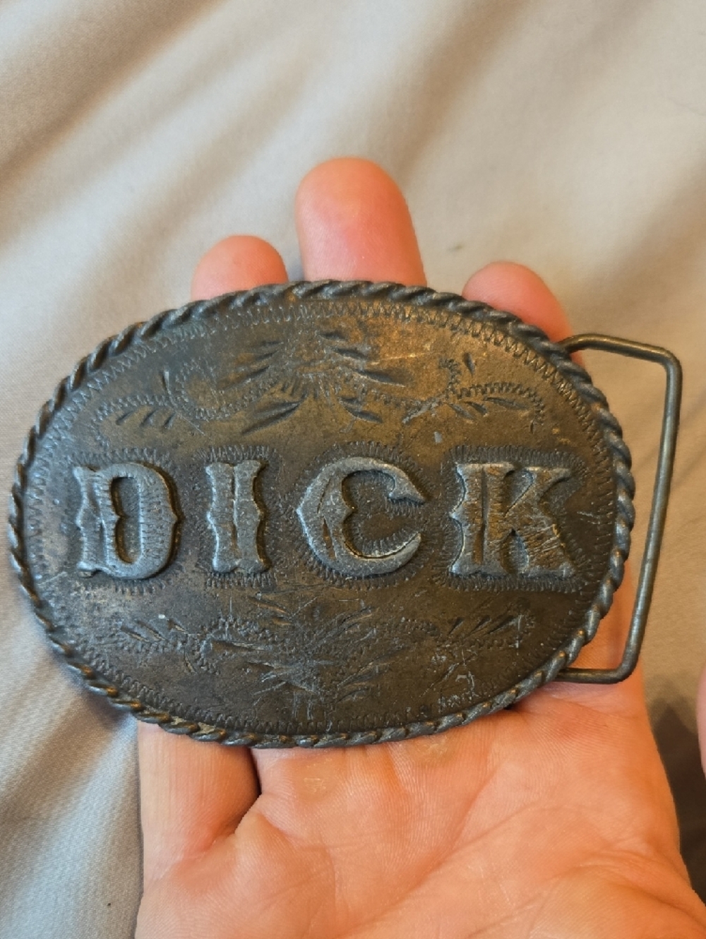 Engraved 'DICK' Western Oval Belt Buckle - Spec Cast 1981 Denver CO - Picture 3 of 4